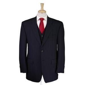 Lauren Ralph Lauren Mens Navy Blue Pinstripe 3-Piece Wool Suit 44R